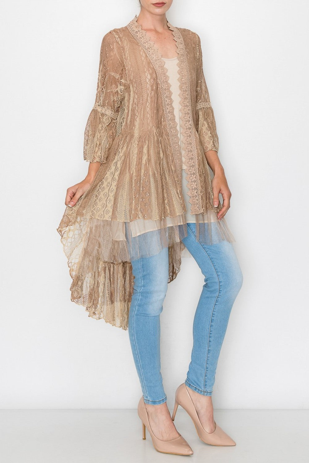 Origami Womens All Lace High Low Duster Cardigan