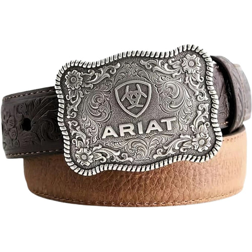 Ariat Boys Rectangle Rope Edge Shield Buckle Embossed Leather Belt