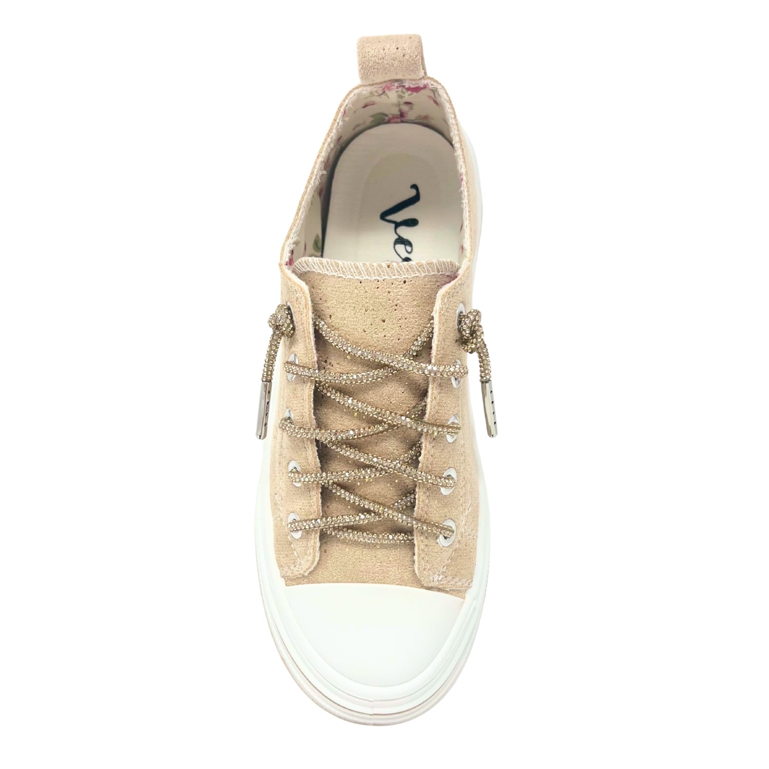Very G Aman Suede Women's Rhinestone Lace Platform Sneaker, Natural