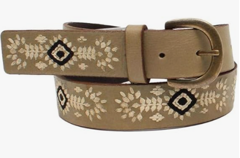 Nocona Men's Buck Lacing Floral Tooled Brown Belt