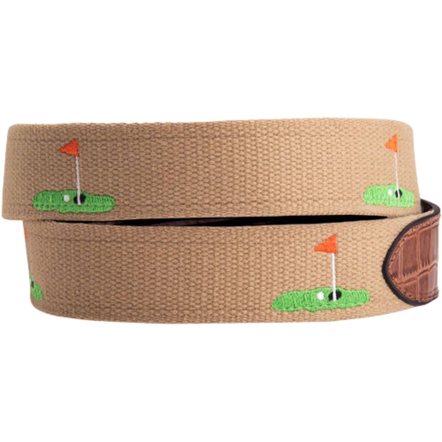 Greg Norman Mens Flag Golf Webbed Belt, Brown/Khaki