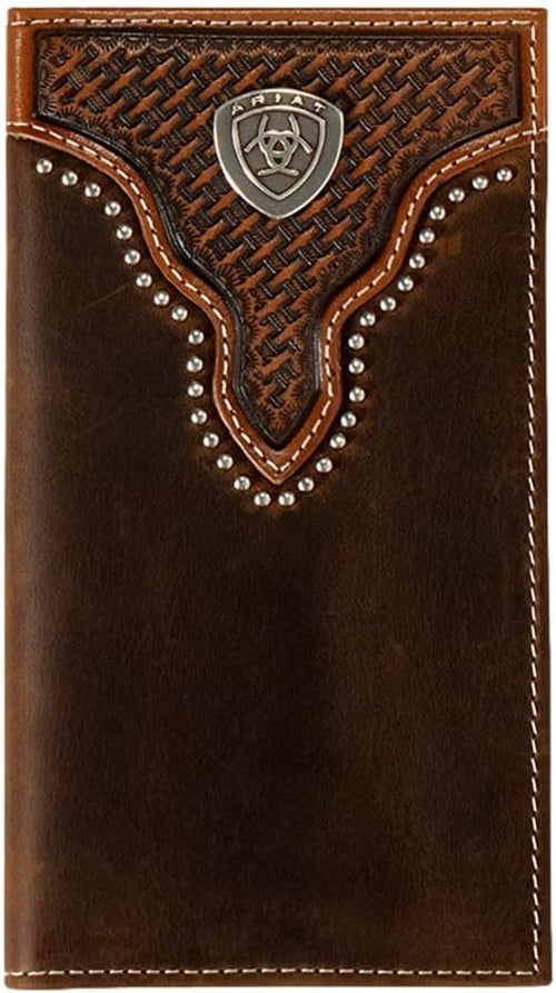 Ariat Mens Basketweave Sunburst Embossed Leather Rodeo Checkbook Wallet