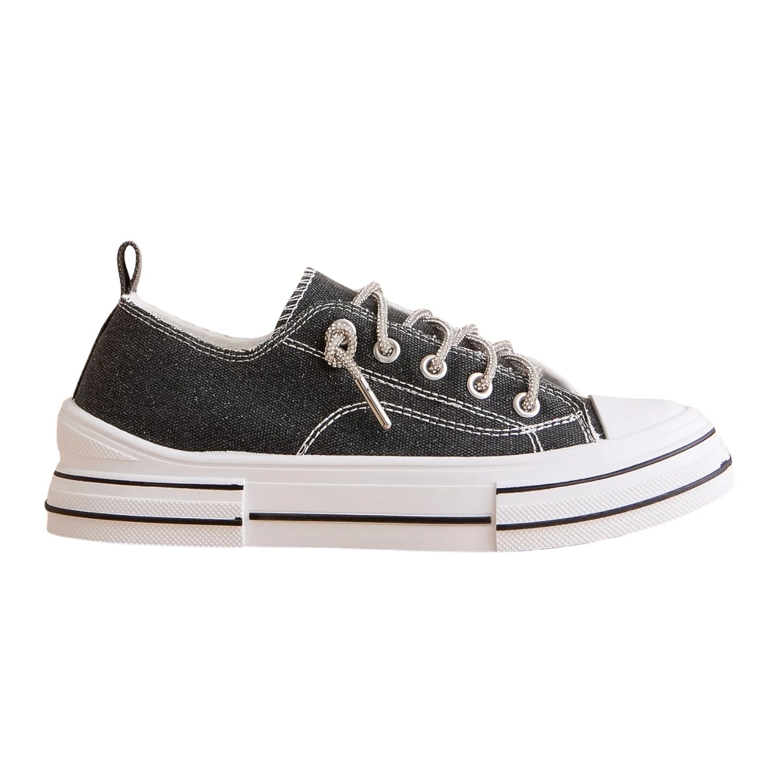Very G Womens Aman Original Lace Up Canvas Sneaker with Sparkle Laces, Black Sparkle