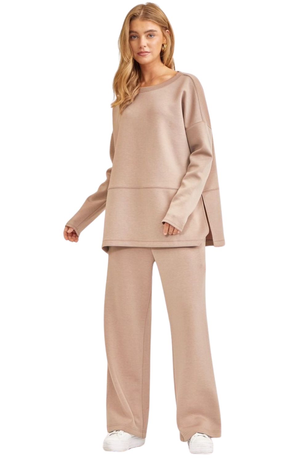 Dear Scarlett Womens Greece Long Sleeve Top with Pants Travel Set, Cappuccino