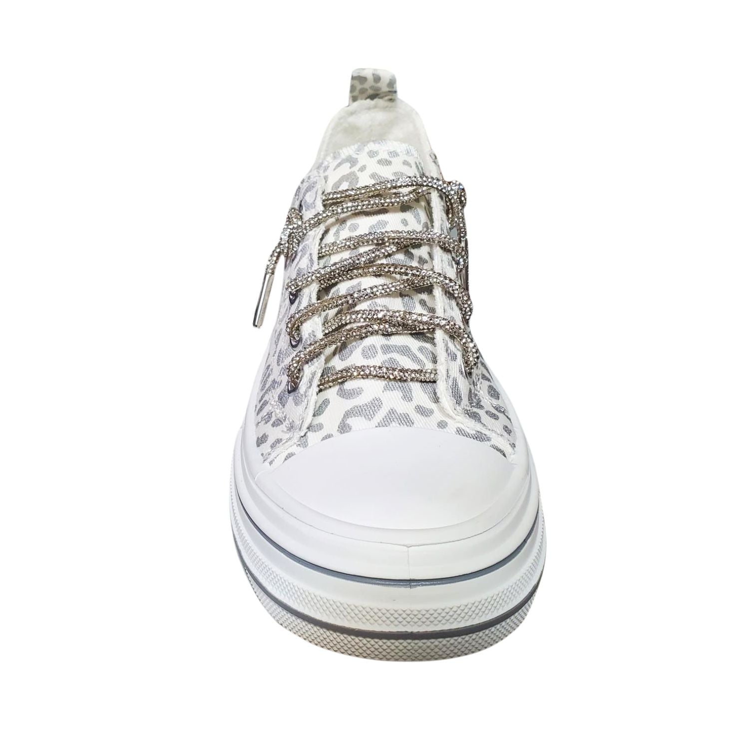 Very G Womens Aman Prints Lace Up Canvas Sneaker, White Silver