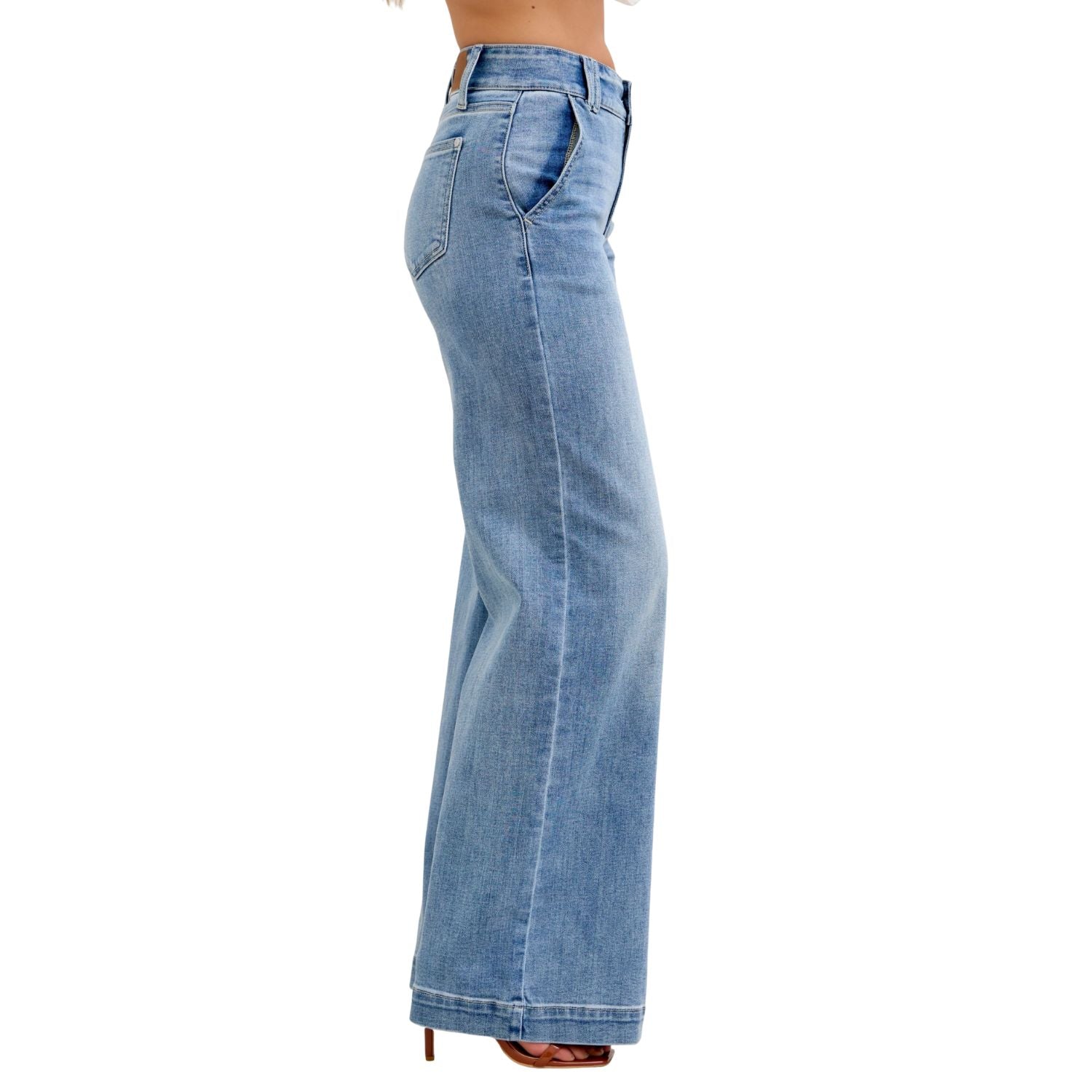 Judy Blue Womens High Waisted Wide Leg Trouser Jeans