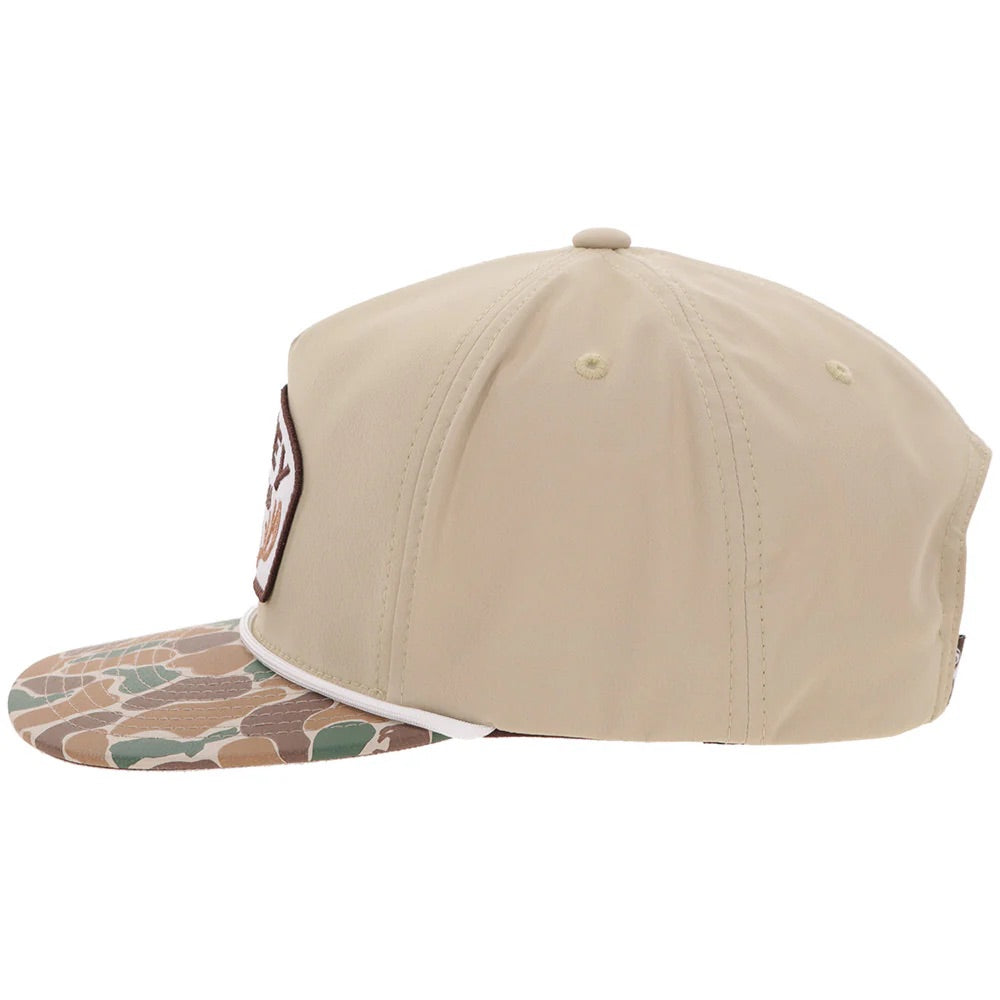 Hooey Mens "Outfitters" Curved Bill Snapback Hat- Tan/Camo w/Brown Patch