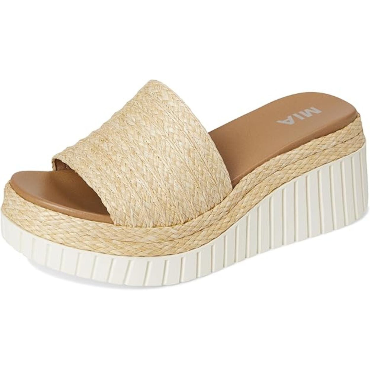 Mia Womens Yuki Slip On Platform Wedge Sandal, Natural Raffia