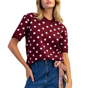 Easel Women's Polka Dot Pattern Knitted Sweater Top, Burgundy