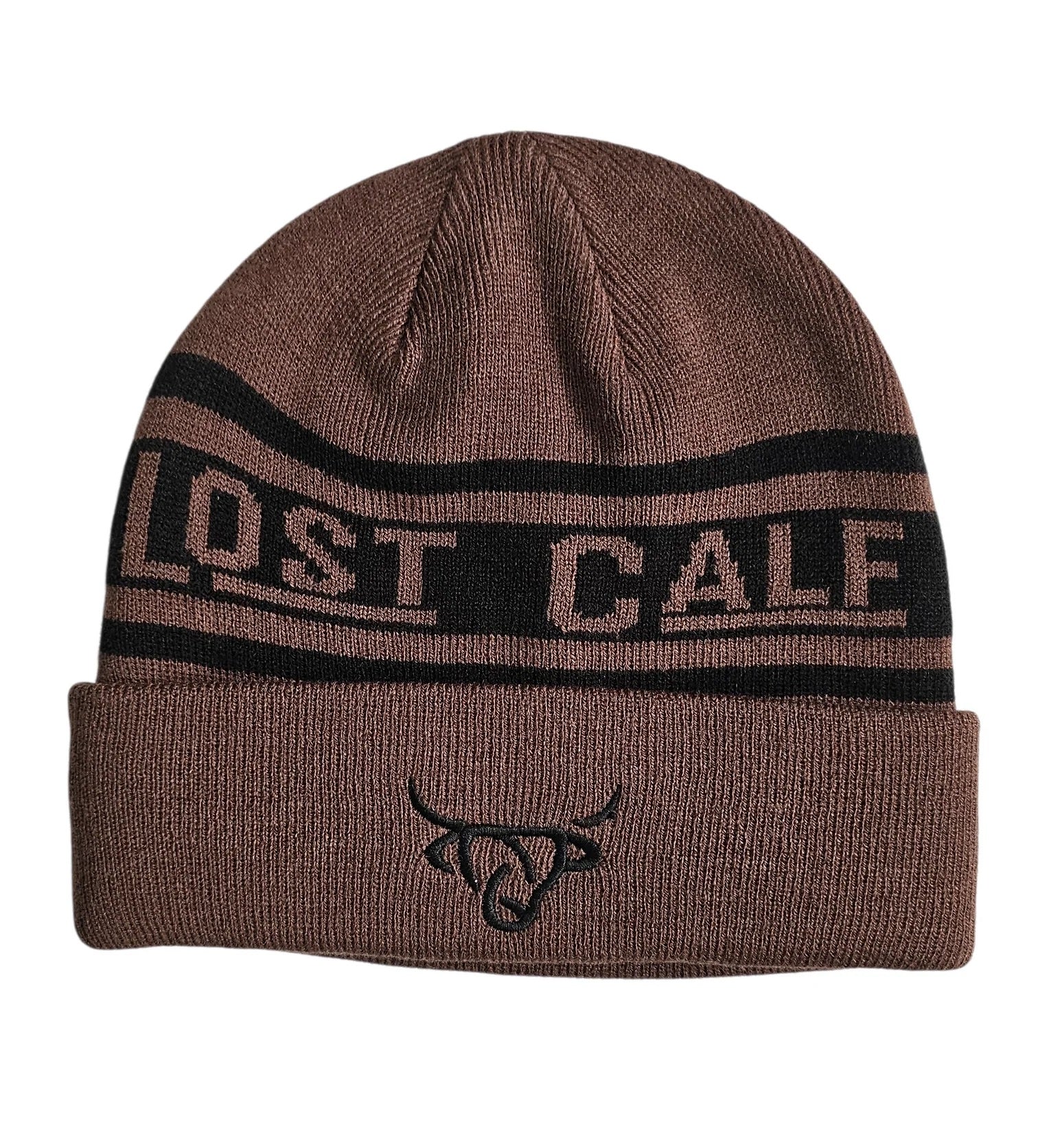 Lost Calf Mens Short Logo Embroidered Beanie