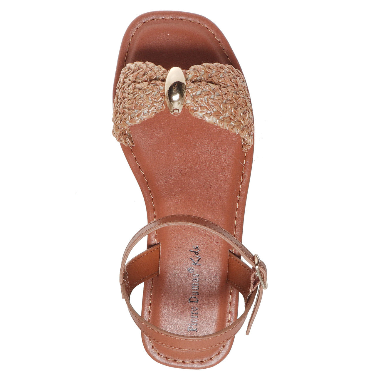 Pierre Dumas Girls Suzana-1 Gold Bow Ornament Flat Sandals- New Tan
