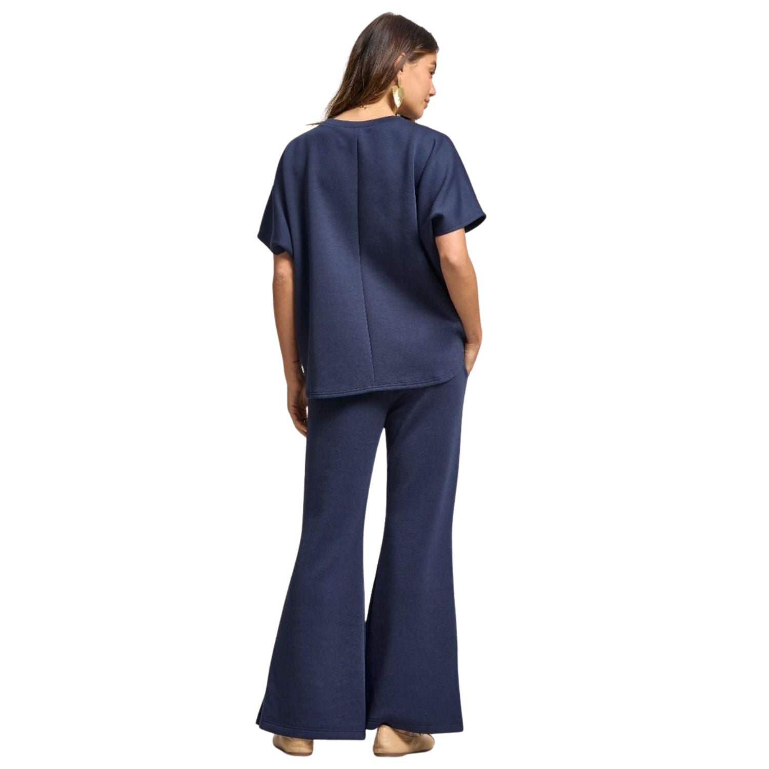 Dear Scarlett Womens Paris Short Sleeve Top with Pants Travel Set, Navy