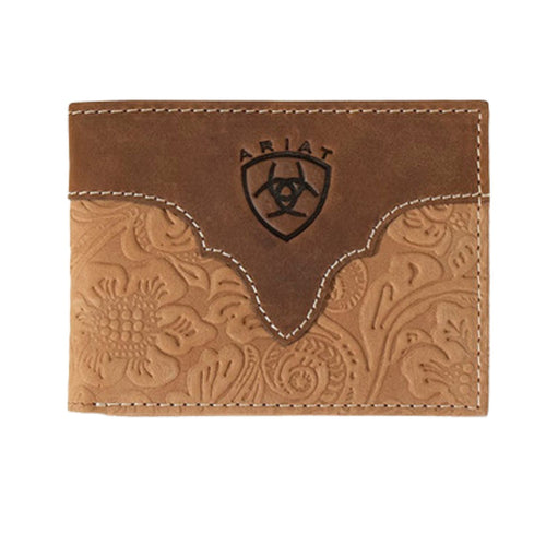 Ariat Mens Floral Embossed Leather Bifold Western Wallet