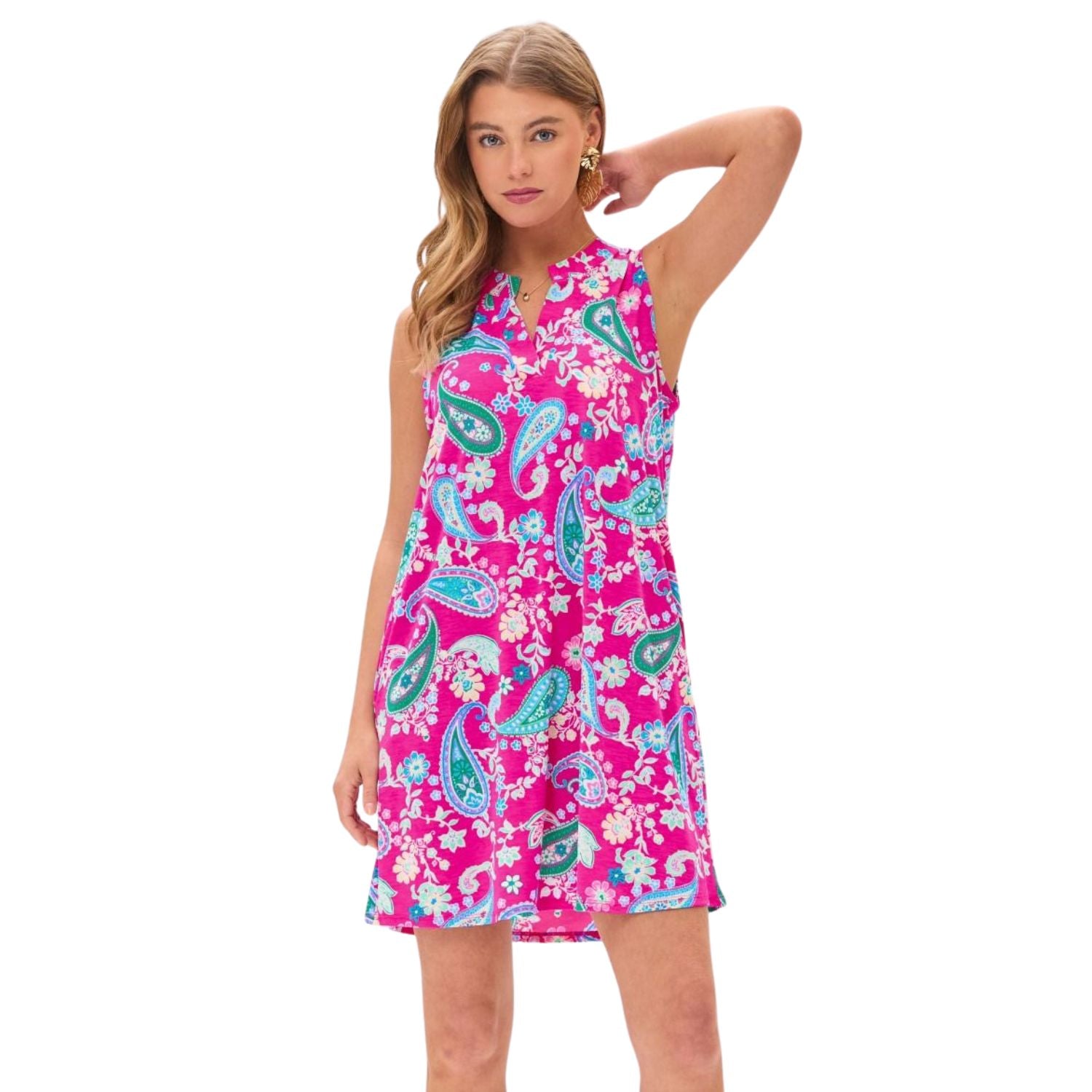 Dear Scarlett Womens Lizzy Sleeveless Relaxed Tank Dress, Hot Pink