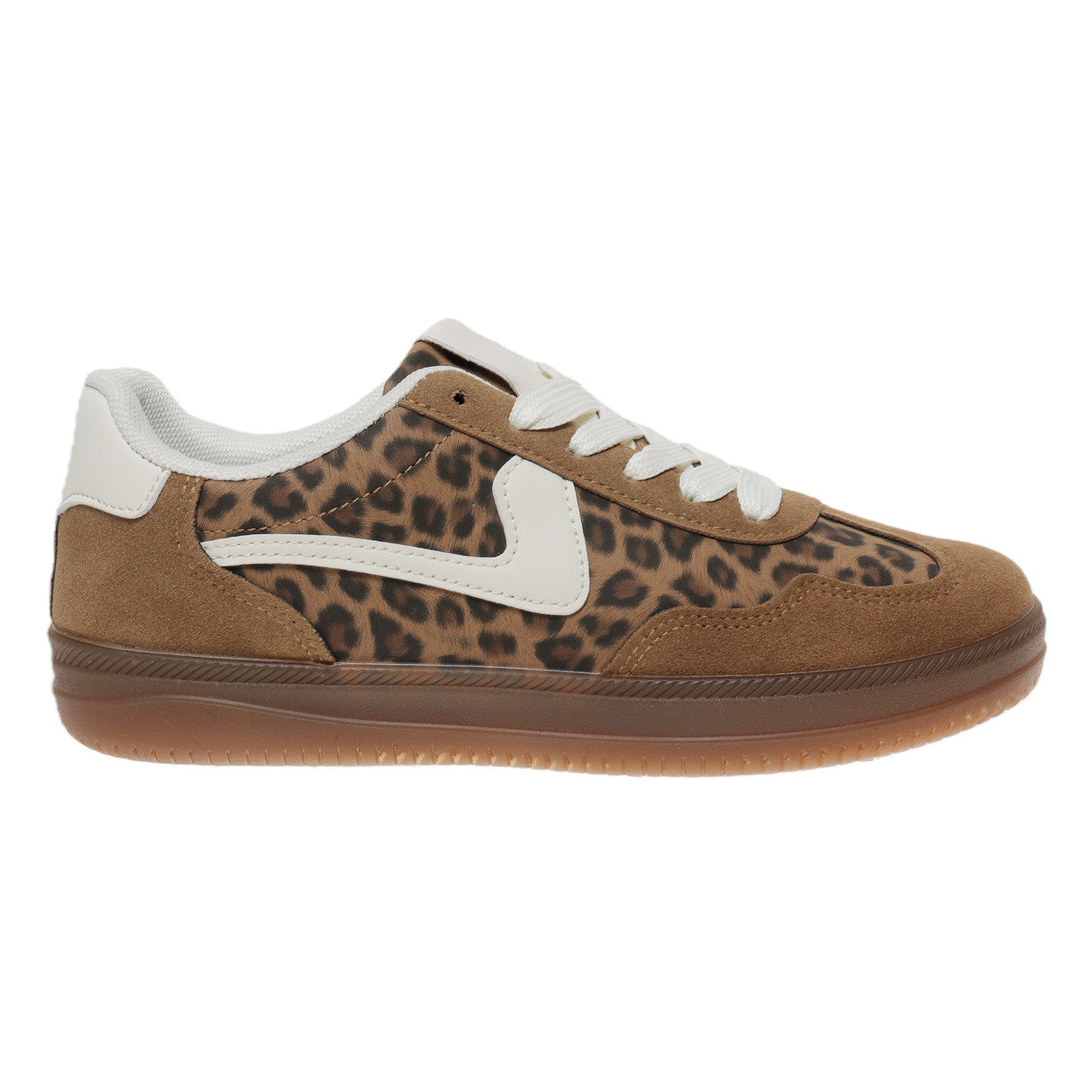 Outwoods Womens Giana 5 Leopard Print Gum Sole Lace Up Fashion Sneakers- Mocha