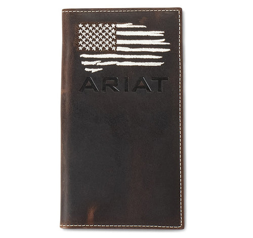 Ariat Mens Distressed American Flag Leather Rodeo Checkbook Wallet