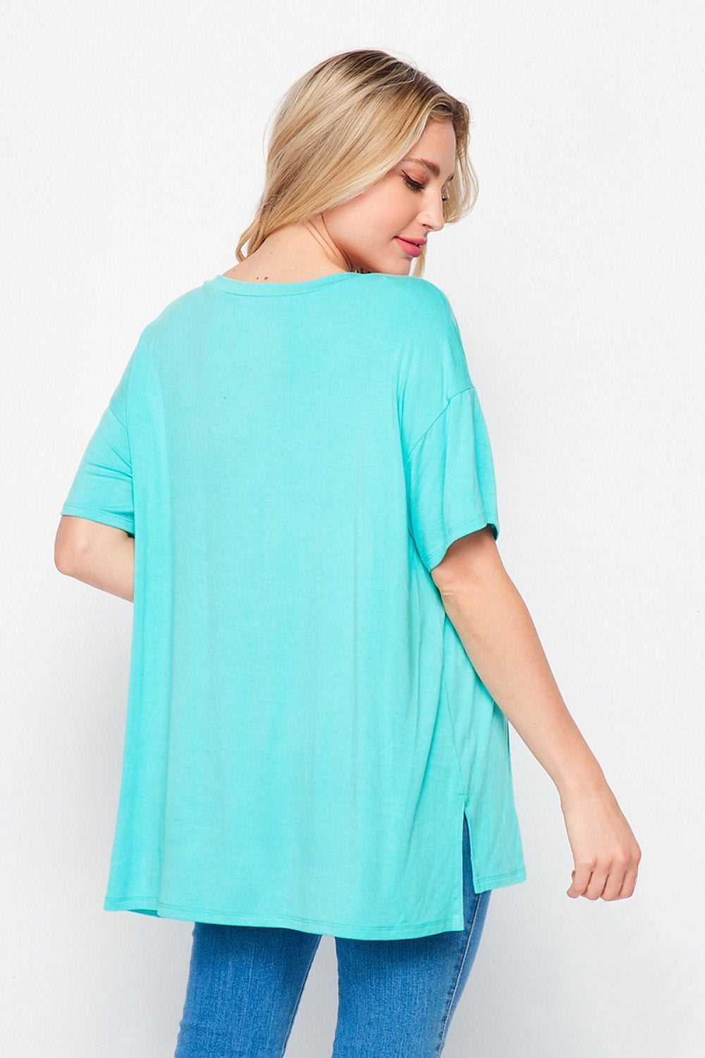 HoneyMe Womens Hi-Low Short Sleeve Pocket Tee Top