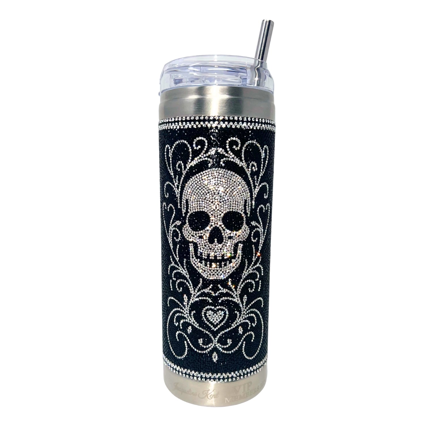 Jacqueline Kent Crystal Sugar Skull Tumbler, Black Silver 20oz