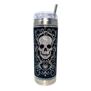 Jacqueline Kent Crystal Sugar Skull Tumbler, Black Silver 20oz