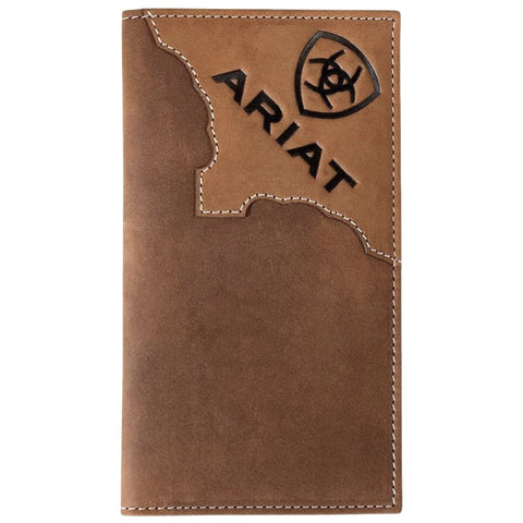 Ariat Mens Two Tone Leather Rodeo Checkbook Wallet (Tan)