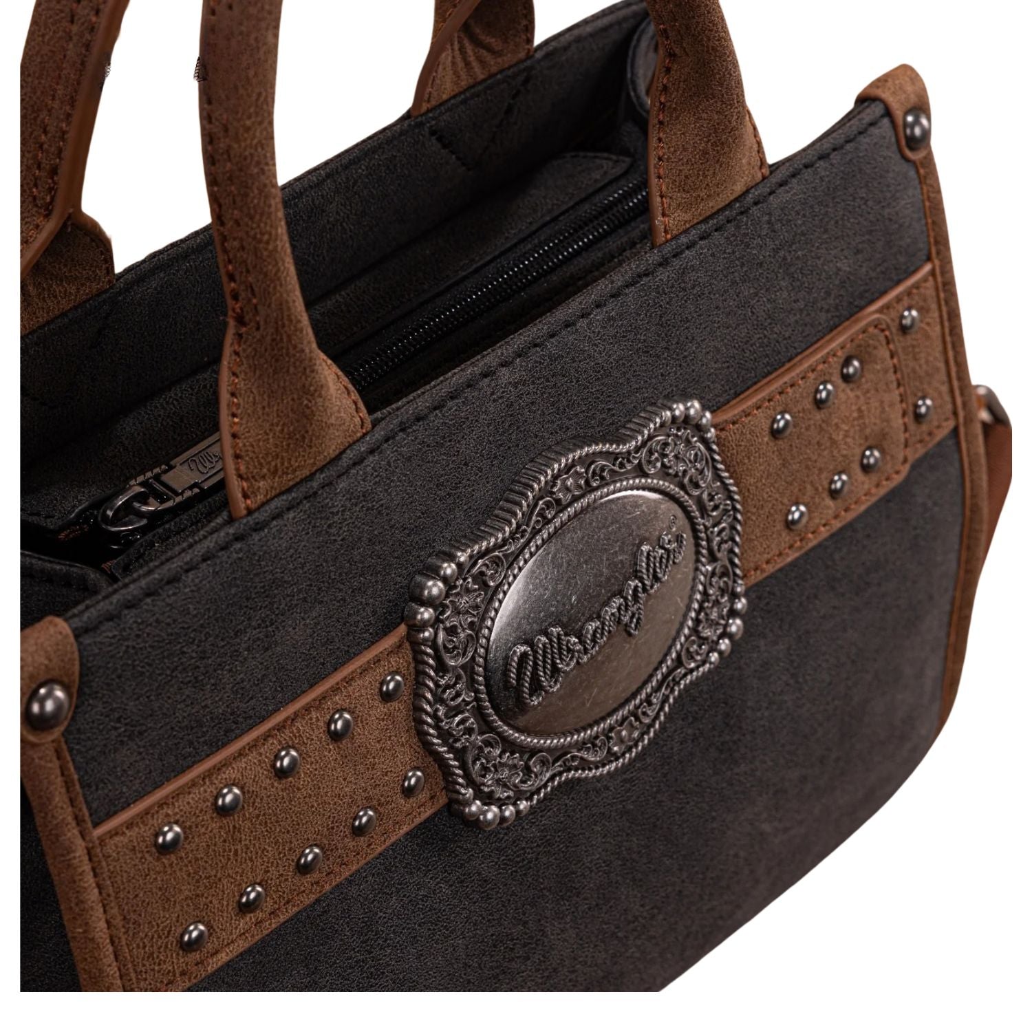 Wrangler Buckle Tote Crossbody PU Leather Purse- Black