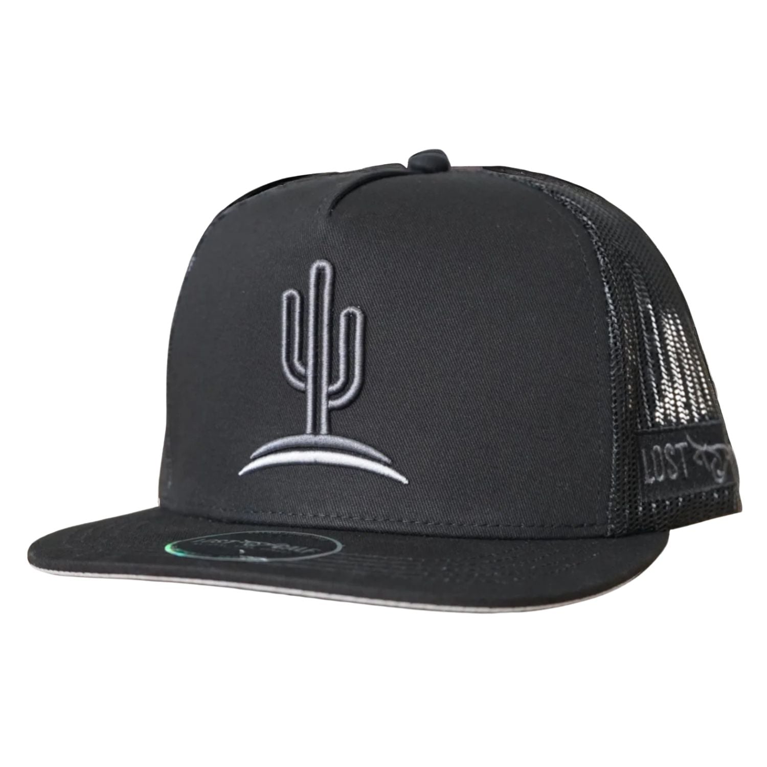 Lost Calf Mens Cactus Embroidered Flat Bill Adjustable Snapback Cap Hat, Grey