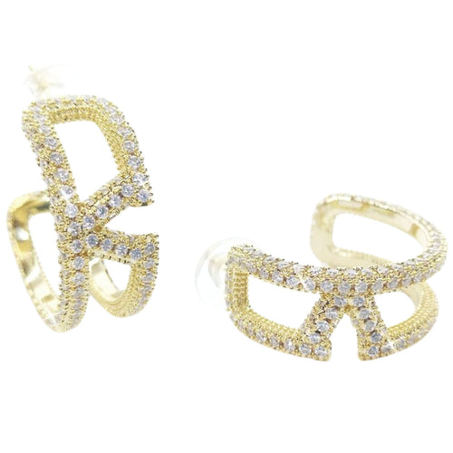 Jacqueline Kent Pave Crystal Designer Hoop Earrings (Gold)