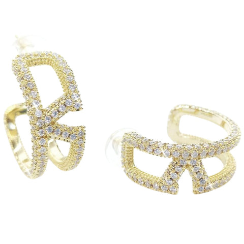 Jacqueline Kent Pave Crystal Designer Hoop Earrings (Gold)