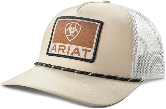 Ariat Mens Logo Patch Adjustable Snapback Cap Hat, Tan/White
