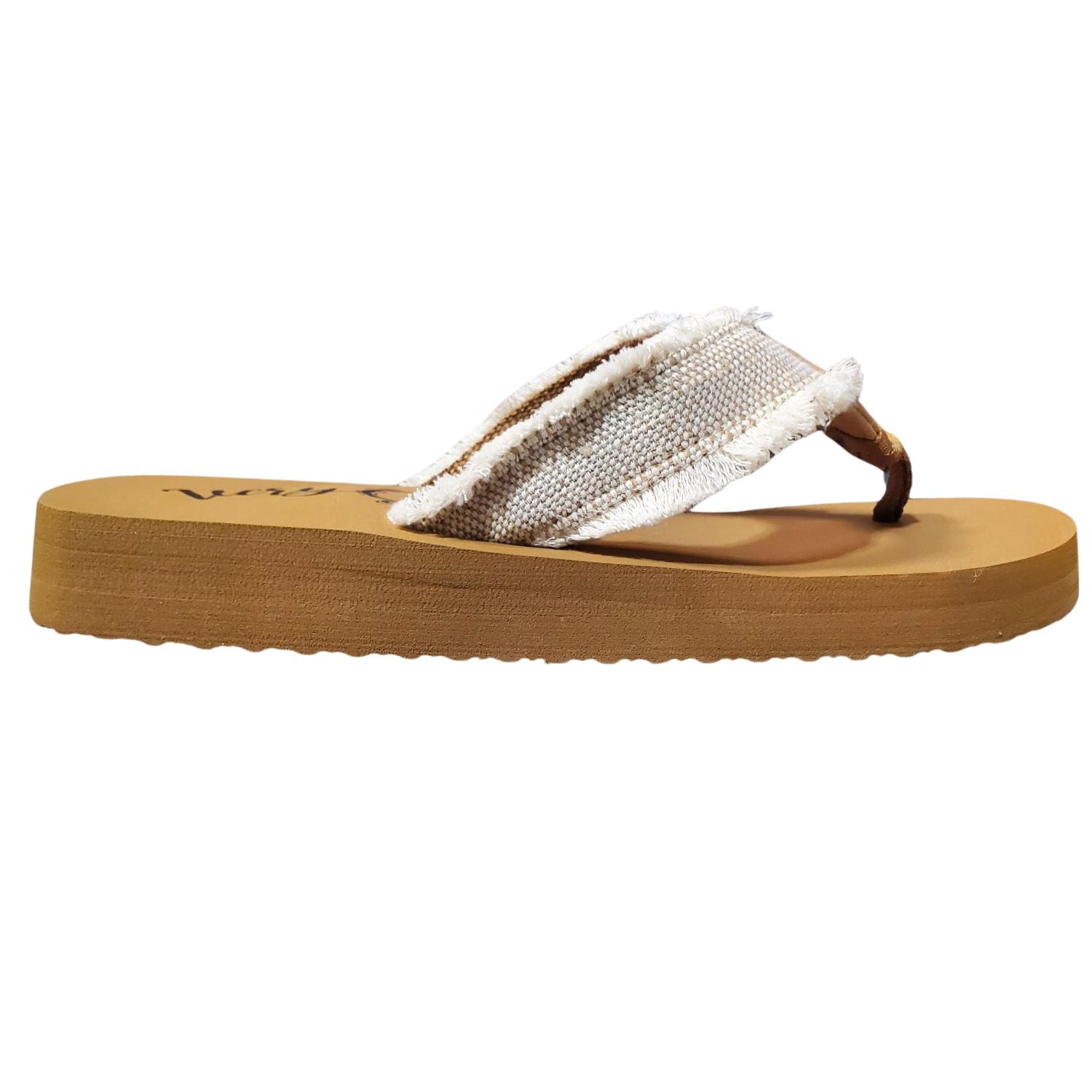 Very G Womens GJazz 3 Frayed Top Fashion Flip Flop Sandal, Natural