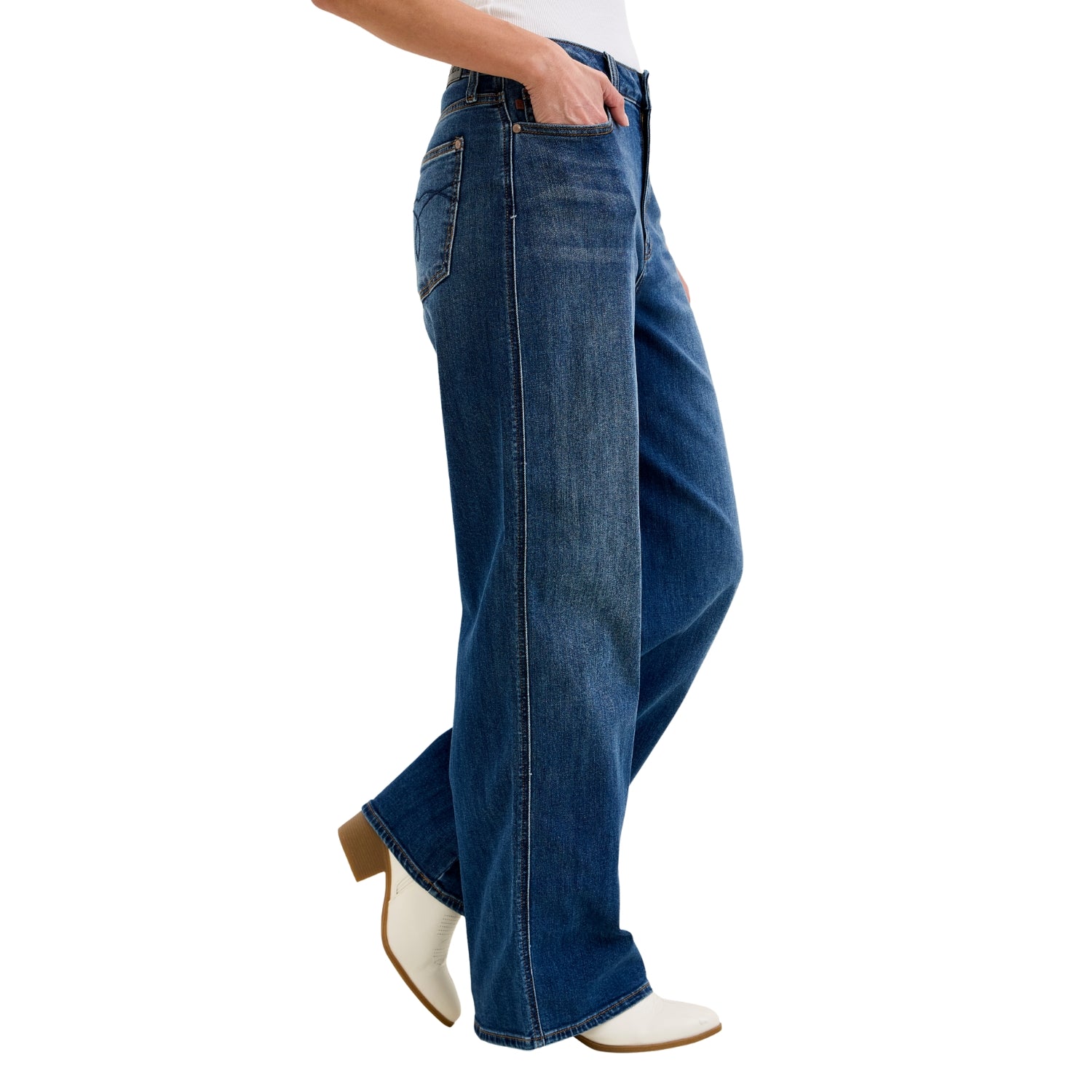 Judy Blue Women's Wilhelmina High Rise Stretch Baggy Wide Leg Jeans, Dark Blue
