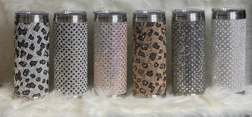 Jacqueline Kent Rhinestone Bling Tumbler, 20 oz Cup with Clear Lid, Straw and a Gift Bag