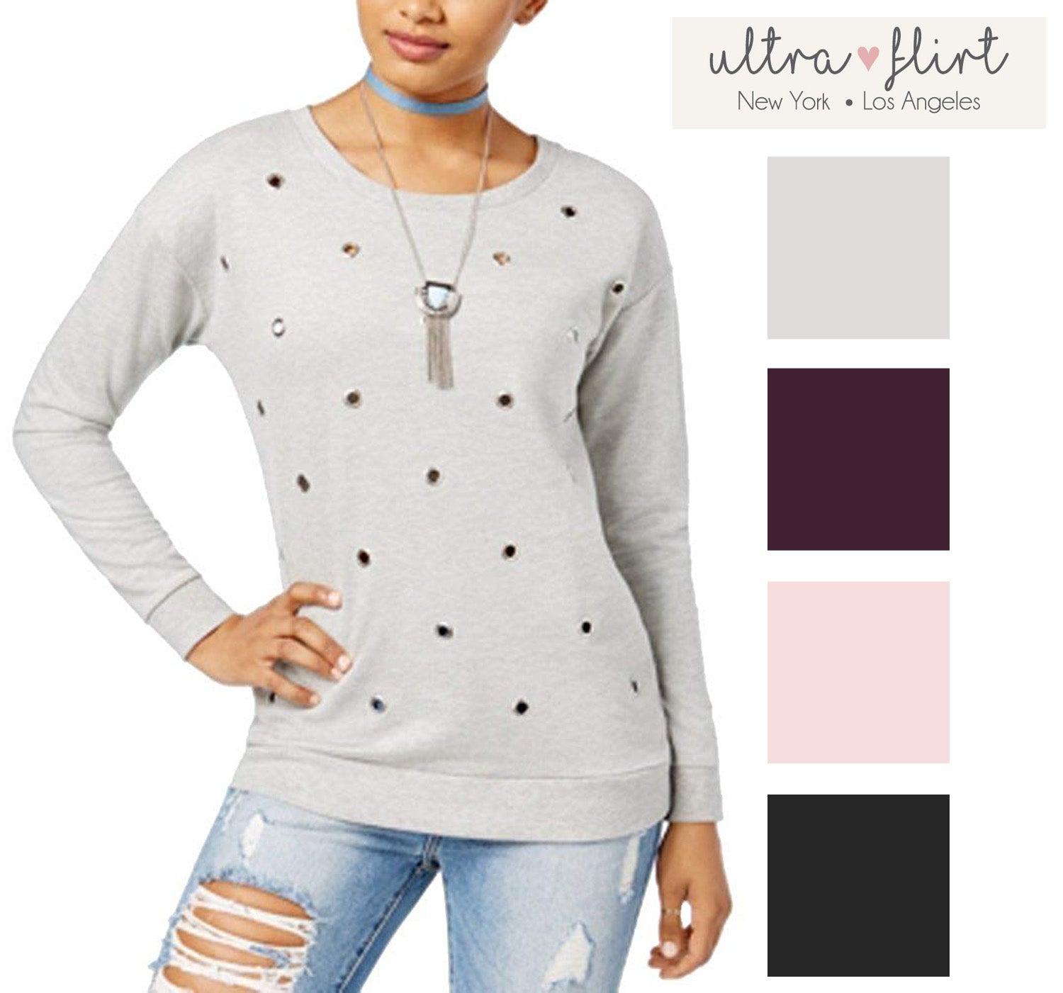 Ultra Flirt Juniors' Grommet-Detail Sweatshirt