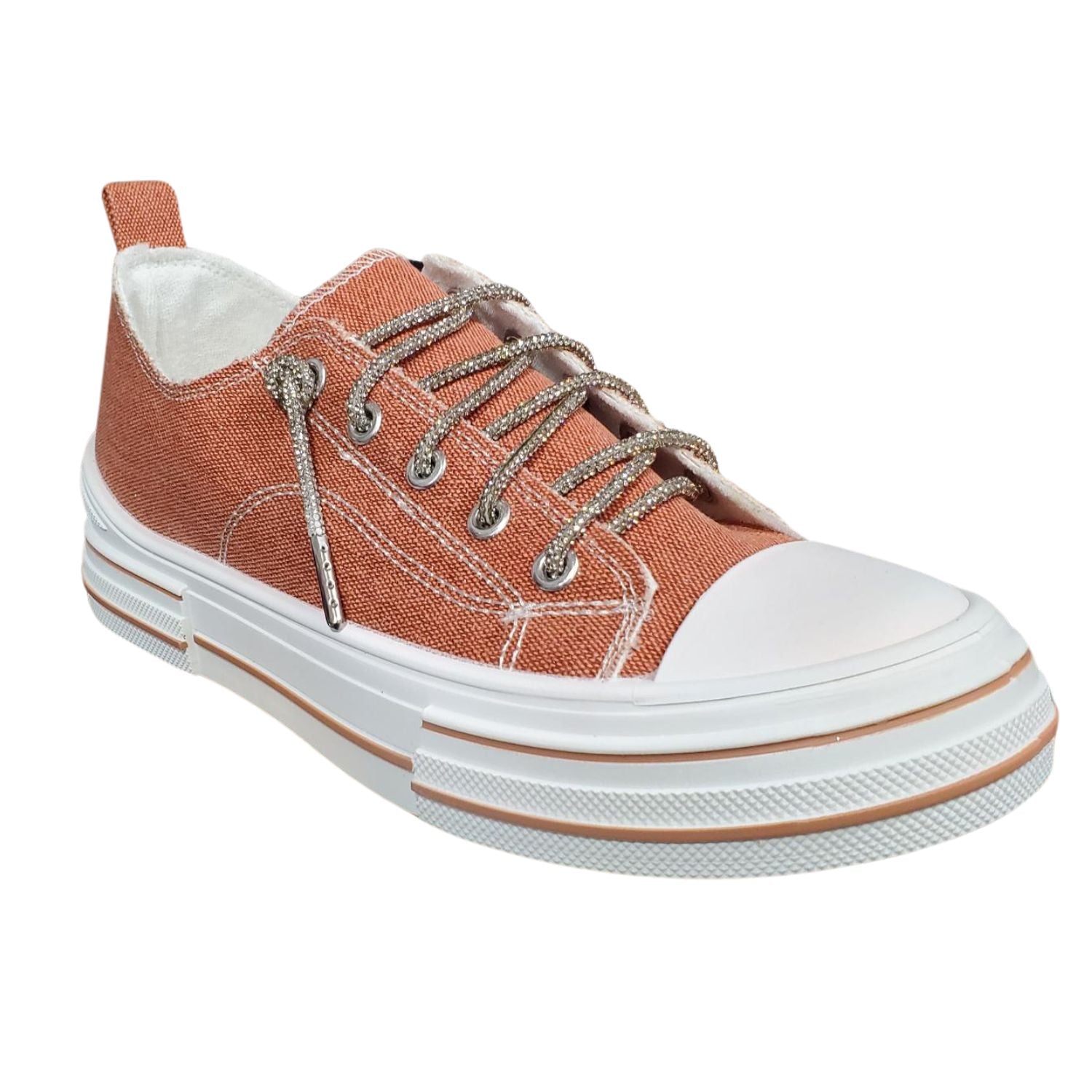 Very G Womens Aman Sparkle Lace Up Canvas Sneaker, Rust