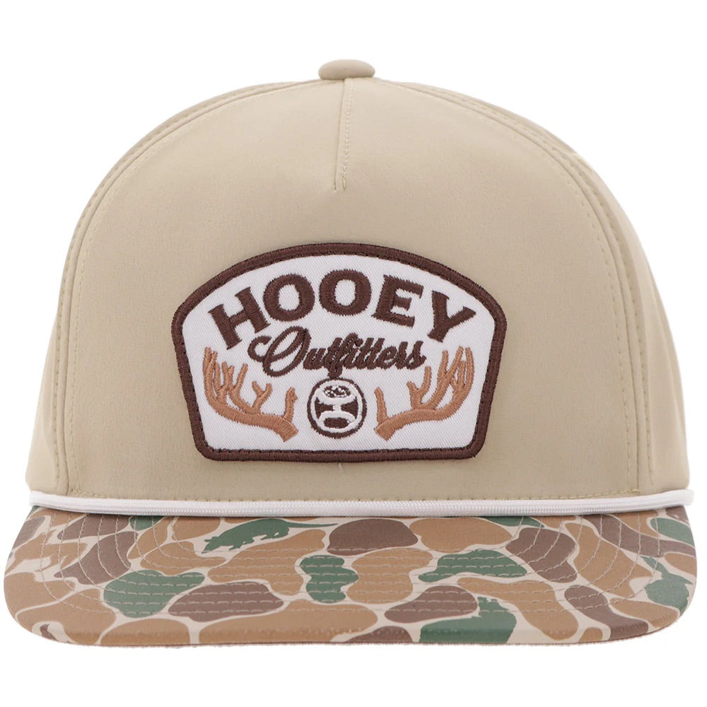 Hooey Mens "Outfitters" Curved Bill Snapback Hat- Tan/Camo w/Brown Patch