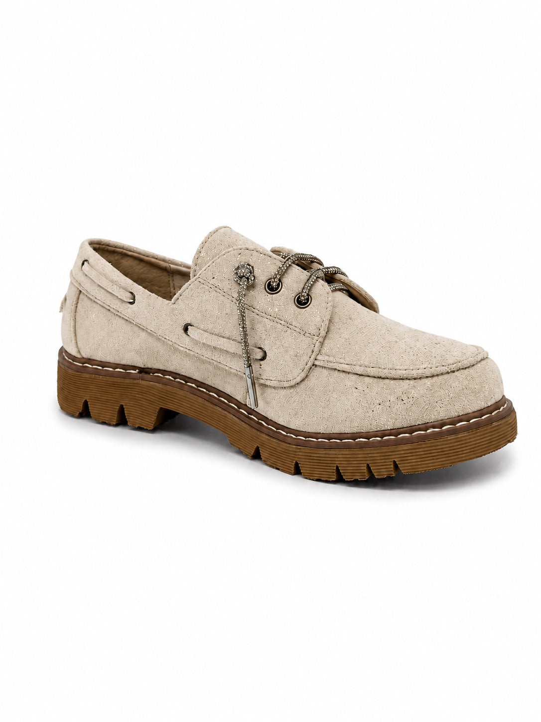 Very G Dana Women's Rhinestone Lace Lug Sole Loafers, Nude