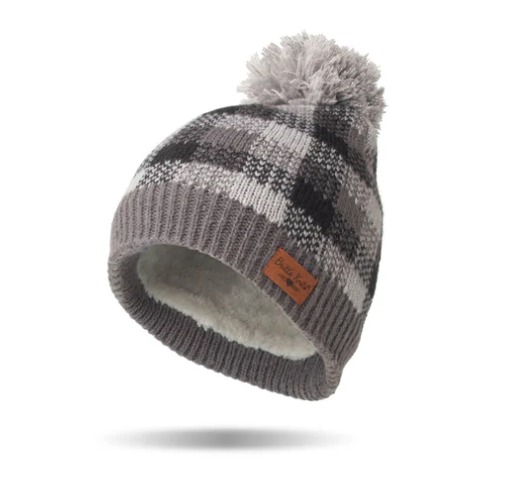 Britt's Knits Womens Sweater Weather Plaid Pom Beanie Hat