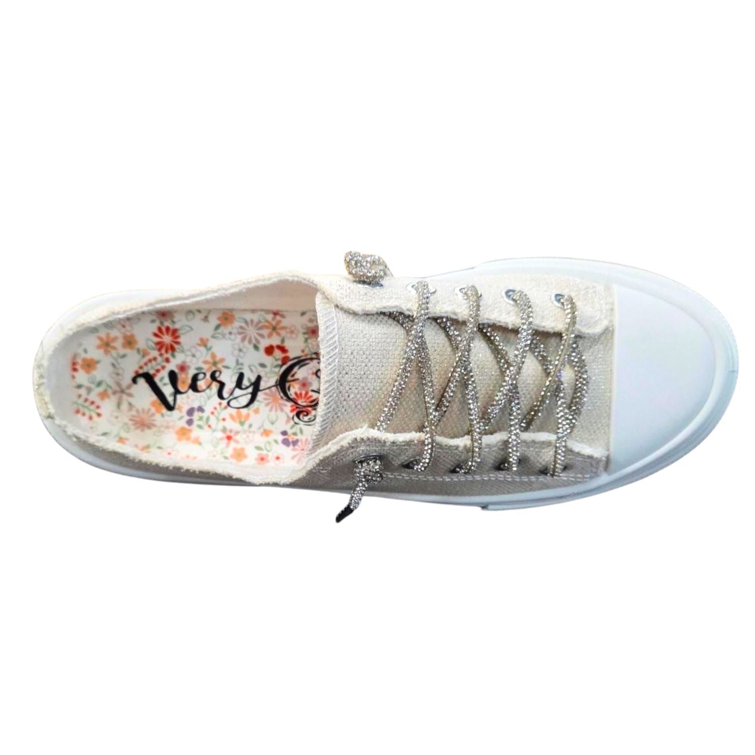 Very G Womens Aman Slip On Platform Sparkle Canvas Sneaker, Natural