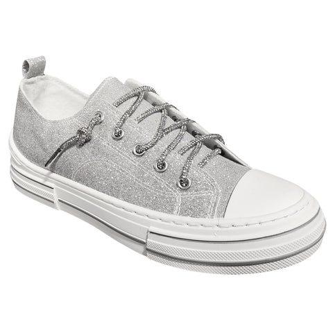 Very G Womens Aman Glitter Lace Up Canvas Sneaker