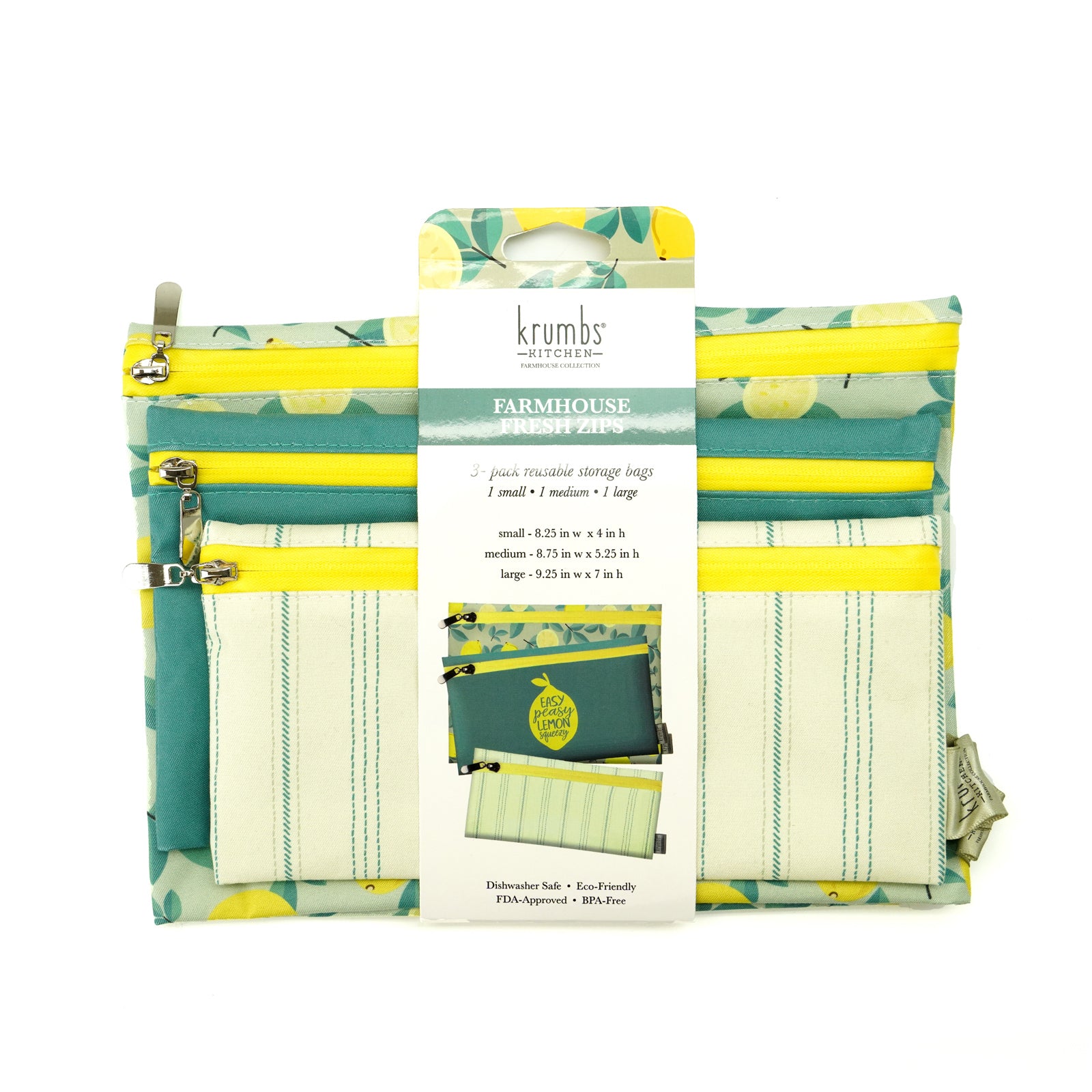 Krumbs Kitchen Farmhouse Fresh Zips 3-Pack Reuseable Storage Bags