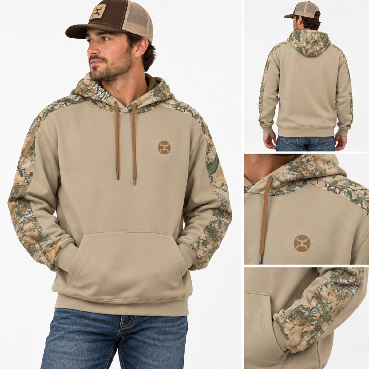 Hooey Men's Canyon Camo Pullover Hoodie, Tan/Camo
