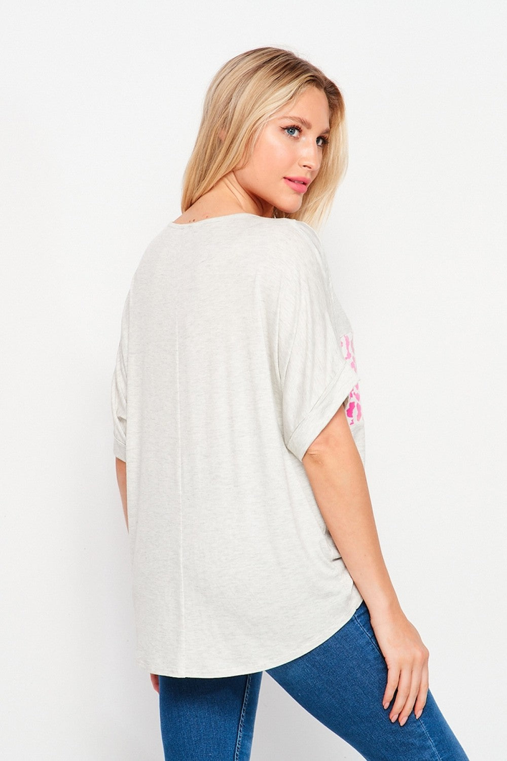 HoneyMe Womens Animal Print Rolled Short Sleeve Top