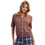 Easel Women's Button Down Knitted Sweater Cardigan, Mocha
