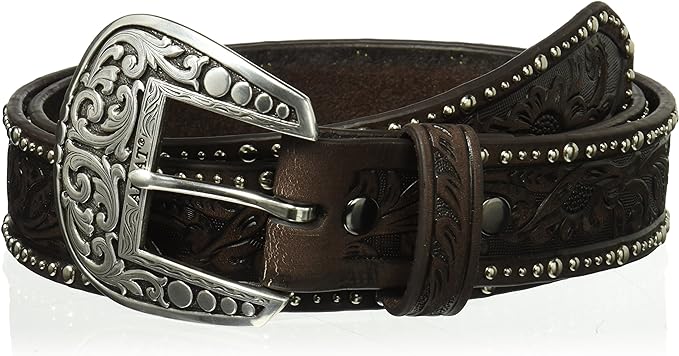 Ariat Womens Nail Head Edge Floral Embossed Leather Belt