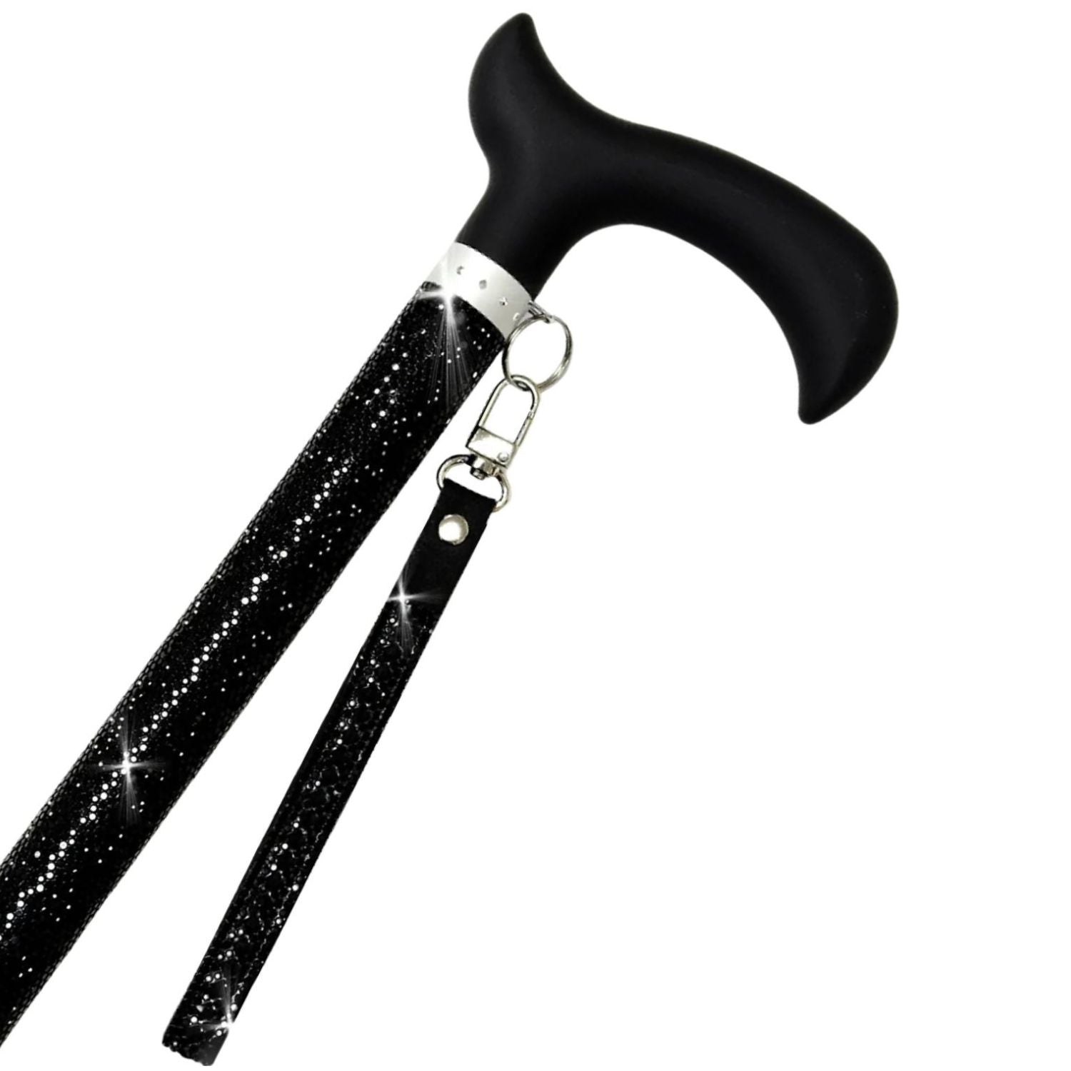 Jacqueline Kent Solid Black Adjustable Crystal Rhinestone Sugar Walking Cane