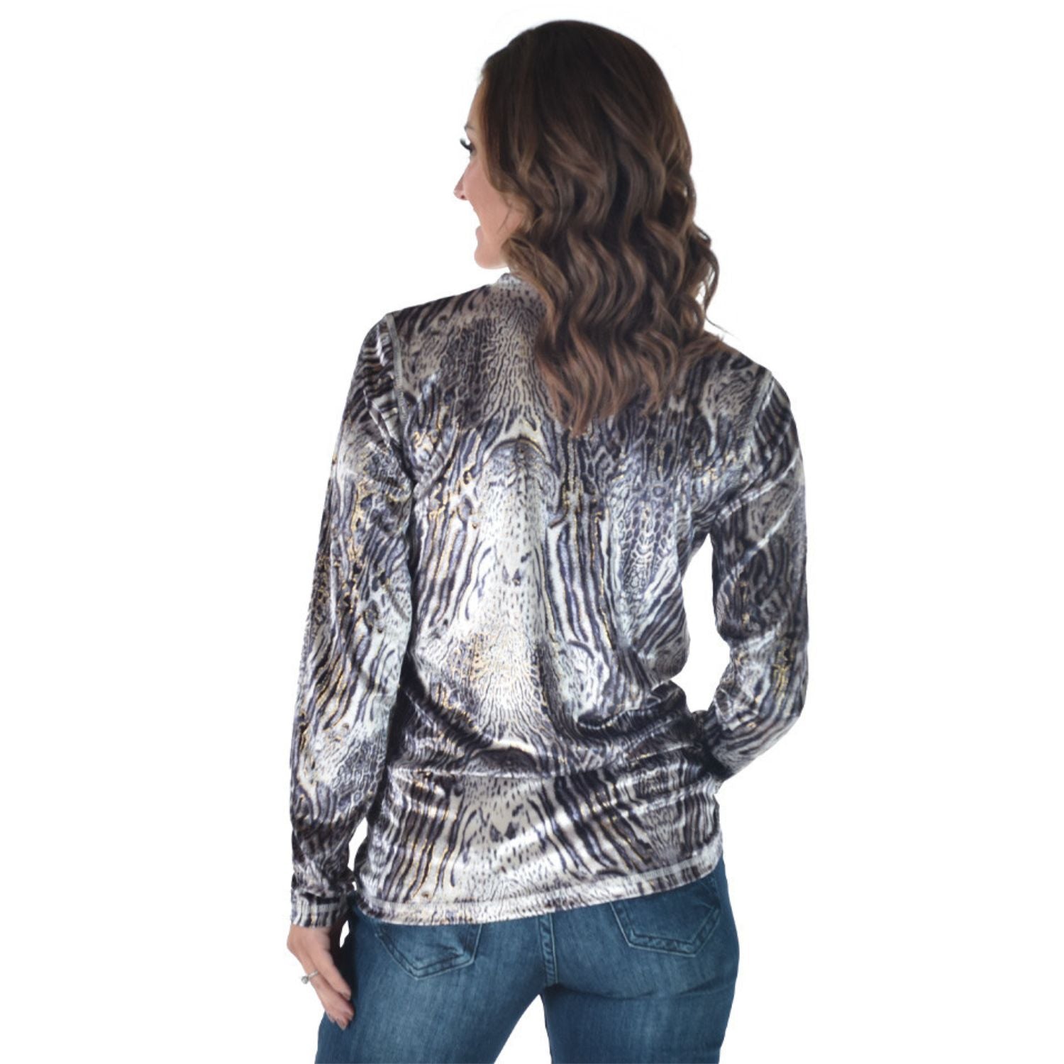Cowgirl Tuff Womens Heavier Weight Velvet Animal Print Long Sleeve Tee