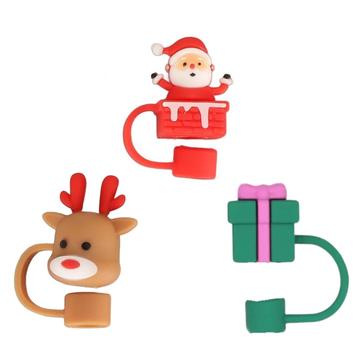 Crush Womens Sip and Sleigh Straw Topper Holiday Set- 3 Pack