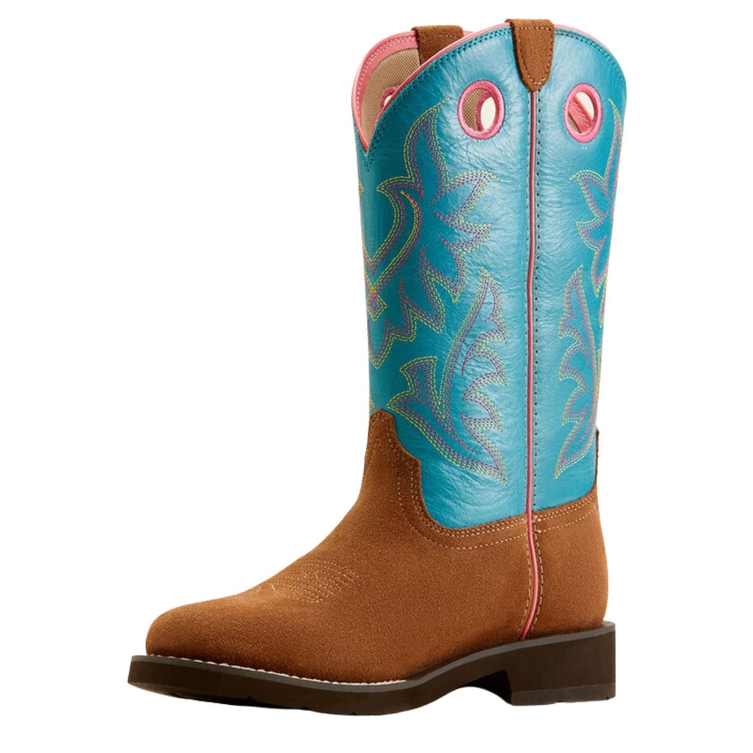 Ariat Womens Elko Leather Western Boot, Chestnut Suede / Basin Blue