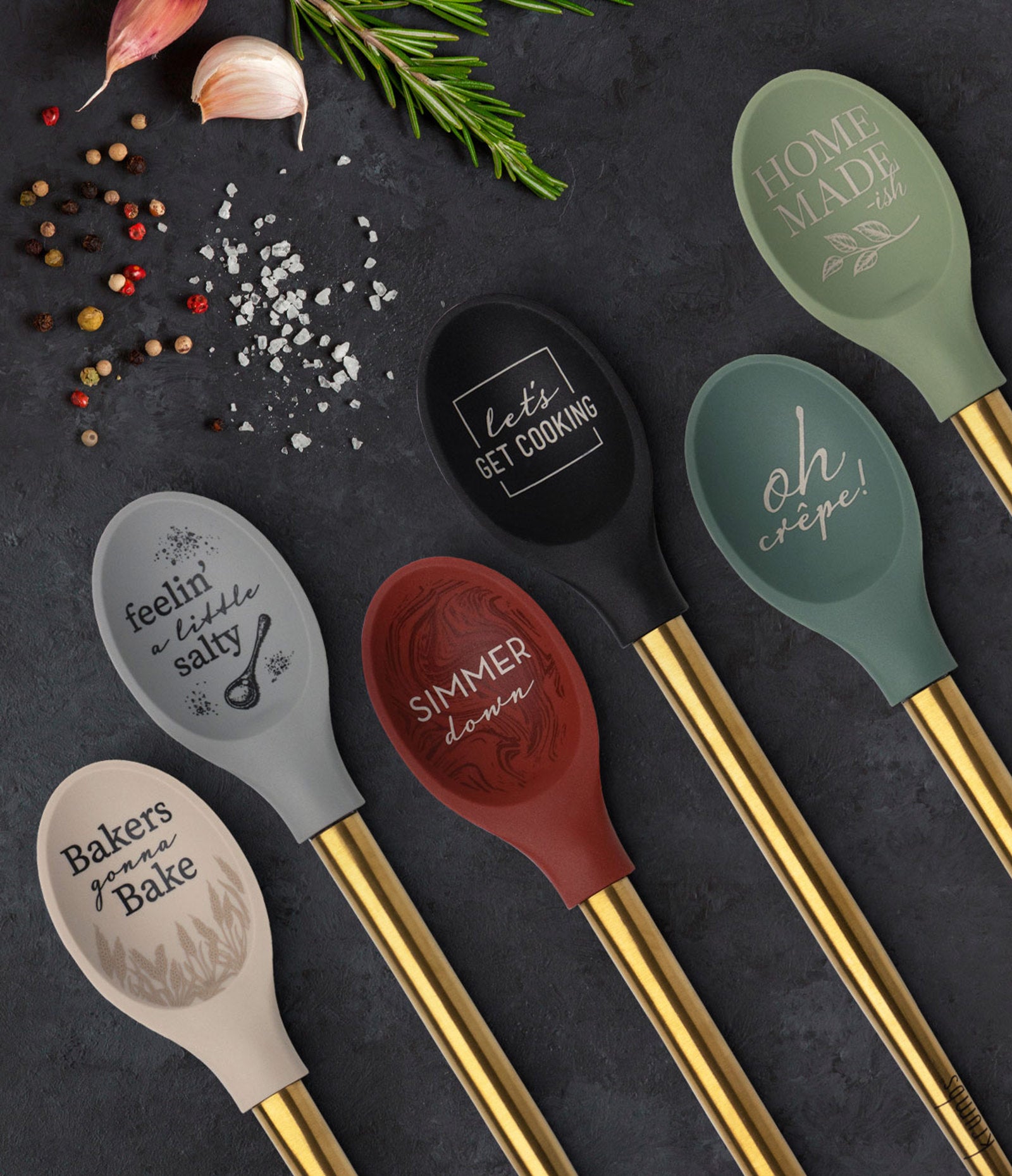 Krumbs Kitchen Elements Collection Silicone Spoon, with Metallic Gold Handle
