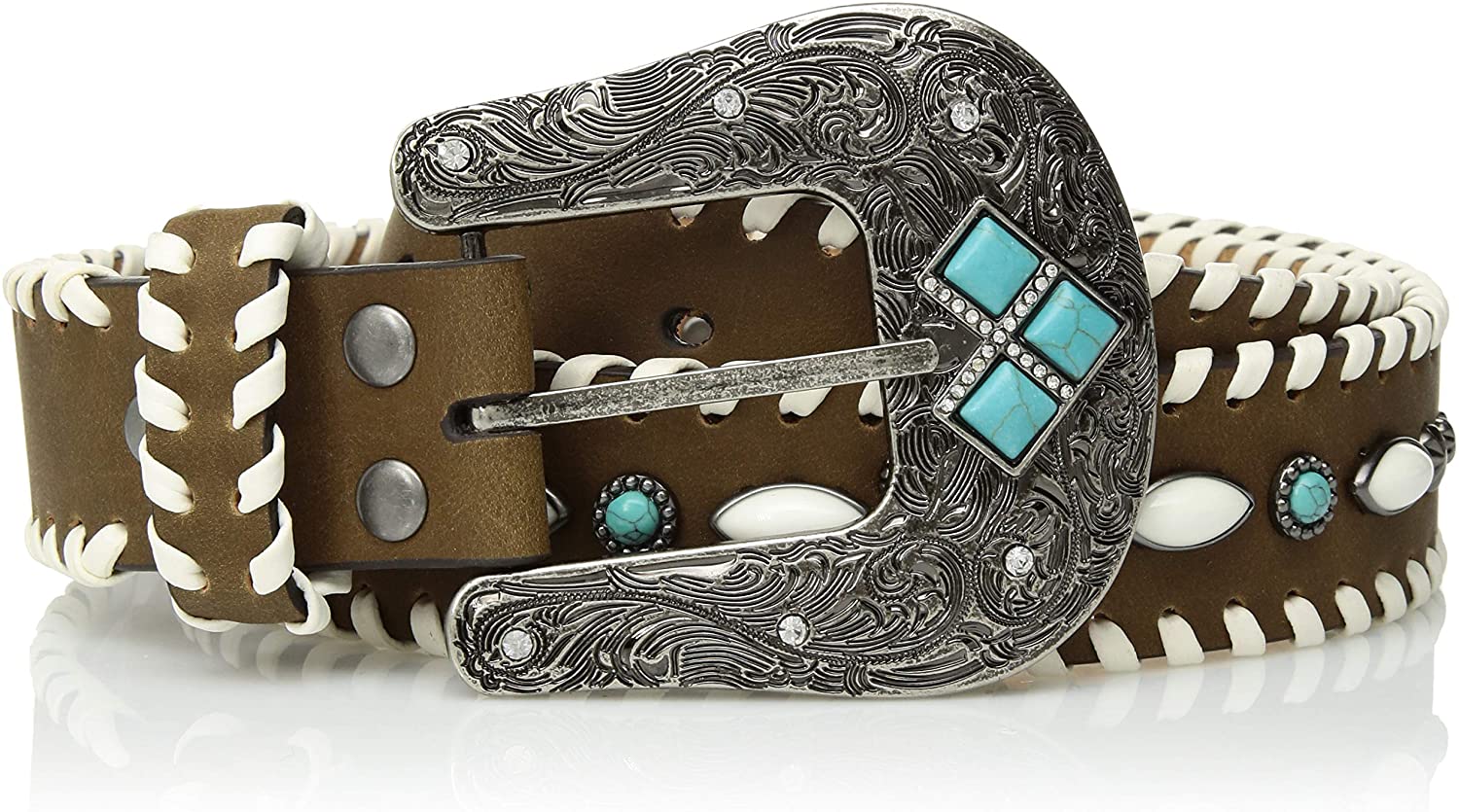 Nocona Belt Co. Womens Buckstitch Edge Stone Stud Center Belt